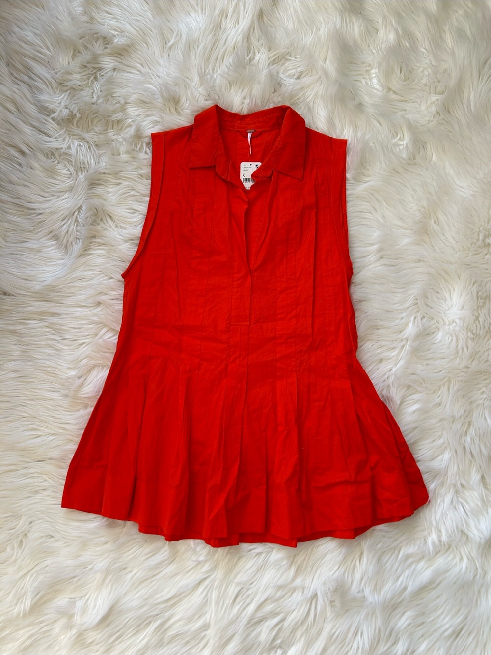 Free People Pleated Tunic in Tangerine Tango, Small